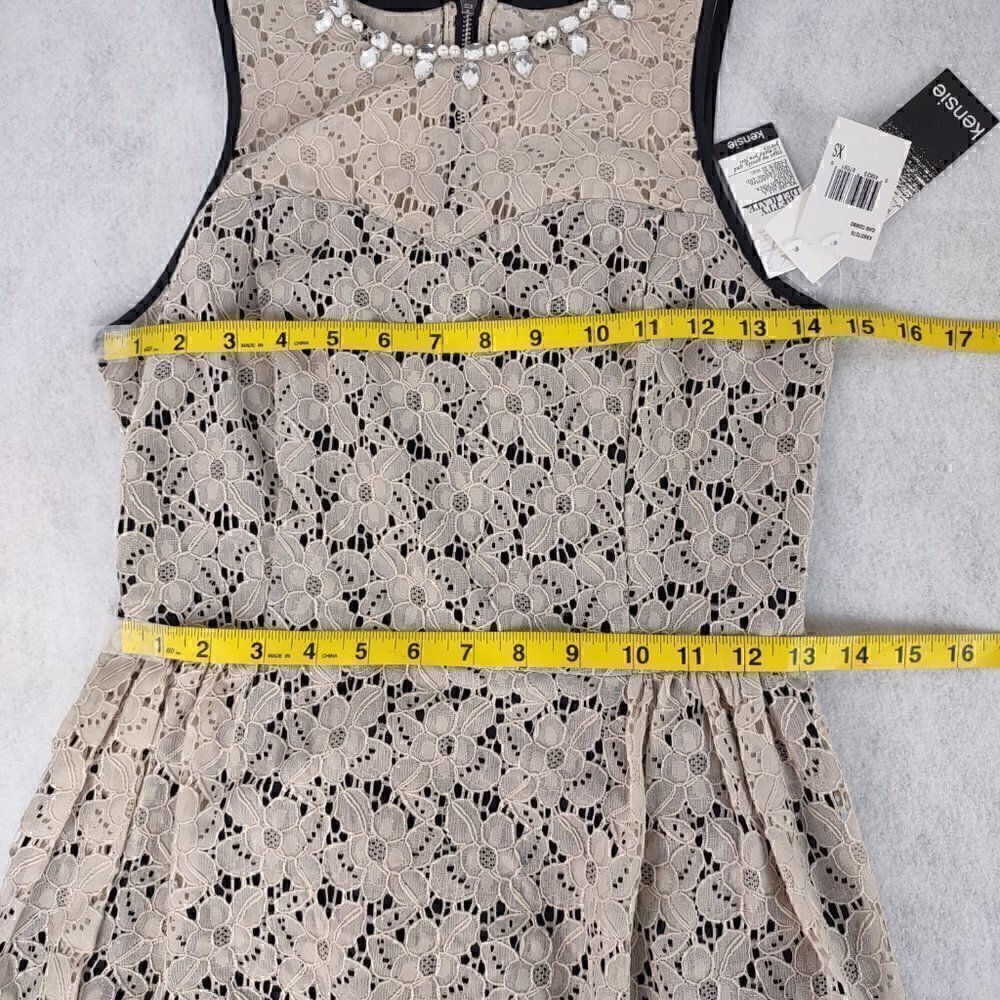 Kensie Beige And Black Embellished Crew-Neck Flared Dress Size XS (NWT) - Picture 9 of 13